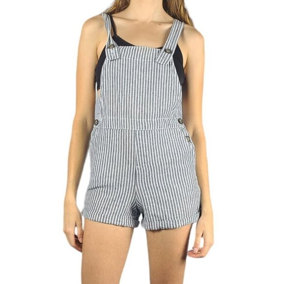 Cali 1850 Pants - Cali 1850 Striped Blue Boho Style Linen Button Up Overalls Romper